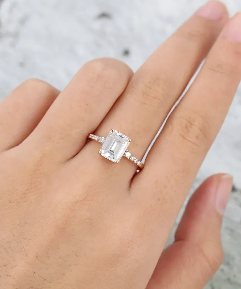 2.77 Ct Lab Grown Emerald Diamond 14k Rose Gold Ring E-F Color VVS1 VS1 IGI Certified Handmade Jewelry