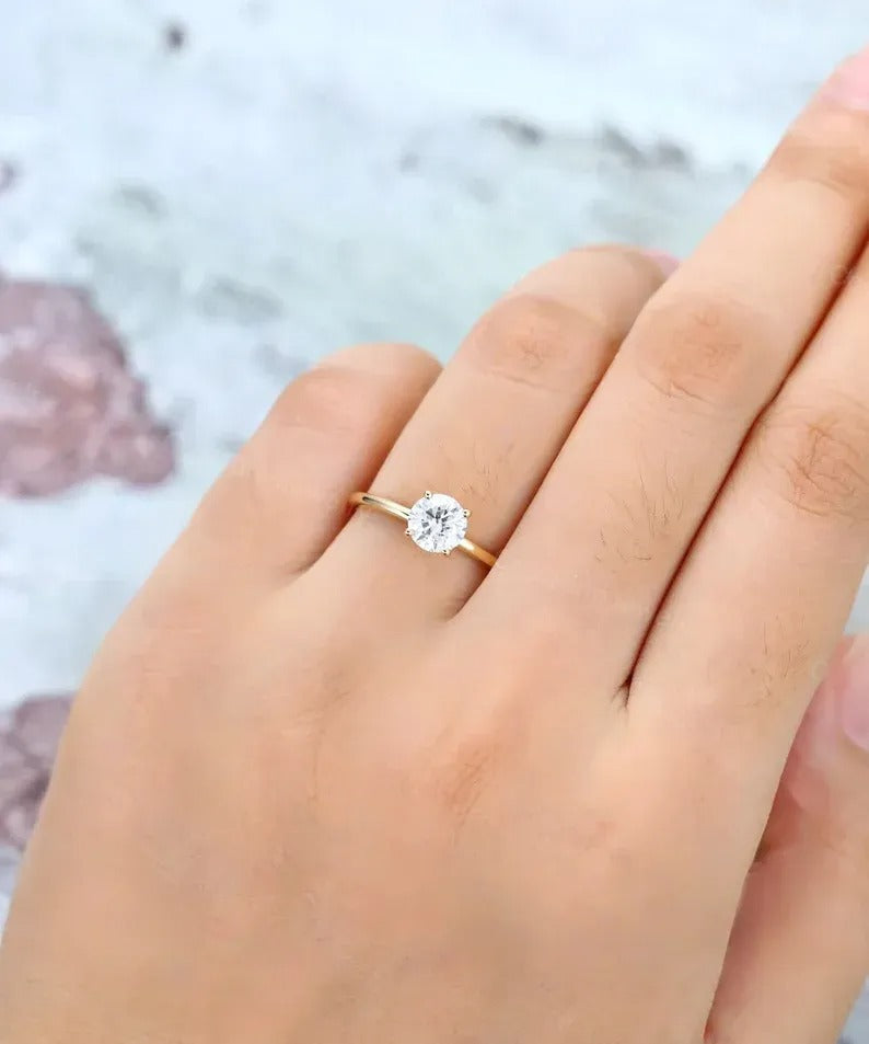 0.84 Ct Lab Grown Round Diamond Engagement Ring 14k White Gold E-F Color VVS1 VS1 IGI Certified