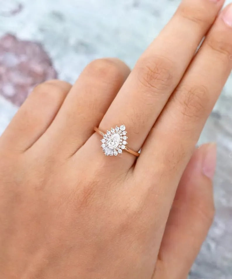 1.72 Ct Lab Grown Pear Diamond 14k Rose Gold Ring E-F Color VVS1 VS1 IGI Certified Best Collection Jewelry