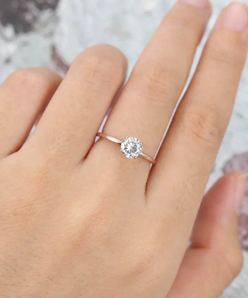 0.84 Ct Lab Grown Round Diamond Ring 14k White Gold E-F Color VVS1 VS1 IGI Certified Beautiful Ring