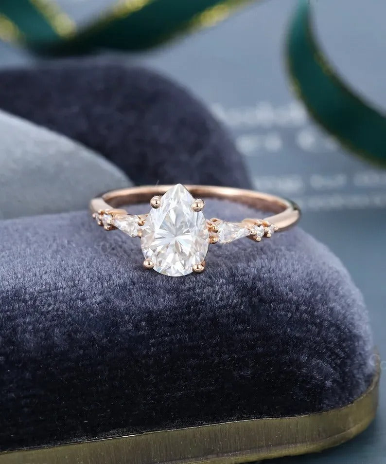 1.40 Ct Lab Grown Pear Diamond 14k Rose Gold Ring E-F Color VVS1 VS1 IGI Certified Best Collection Jewelry
