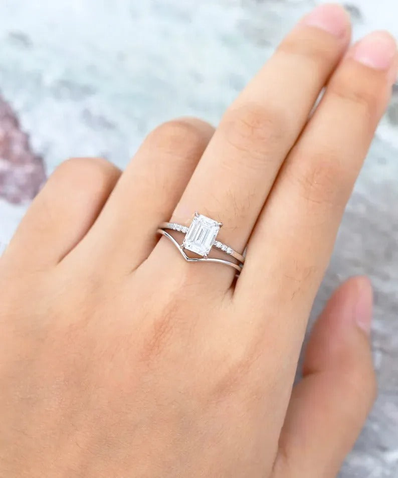 1.80 Ct Lab Grown Emerald Diamond 14k White Gold E-F Color VVS1 VS1 IGI Certified Ring With Band