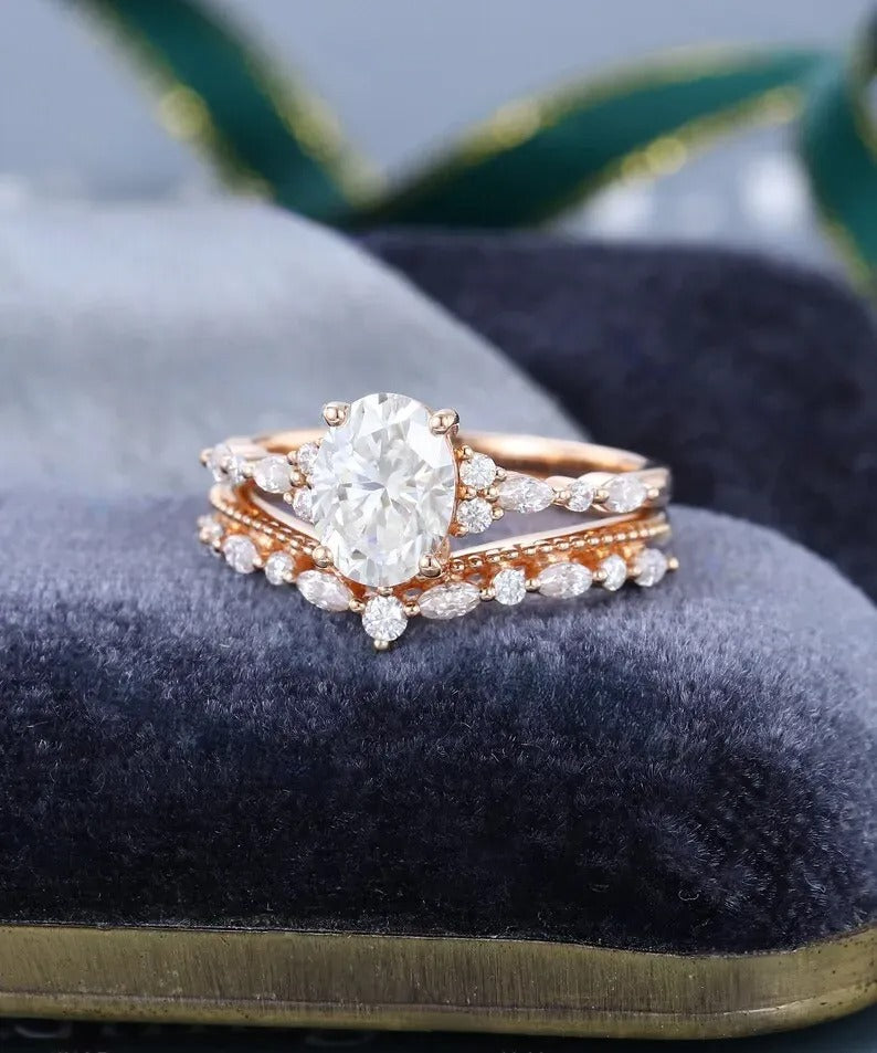 1.69 Ct Lab Grown Oval Diamond 14k Rose Gold E-F Color VVS1 VS1 IGI Certified Ring With Band