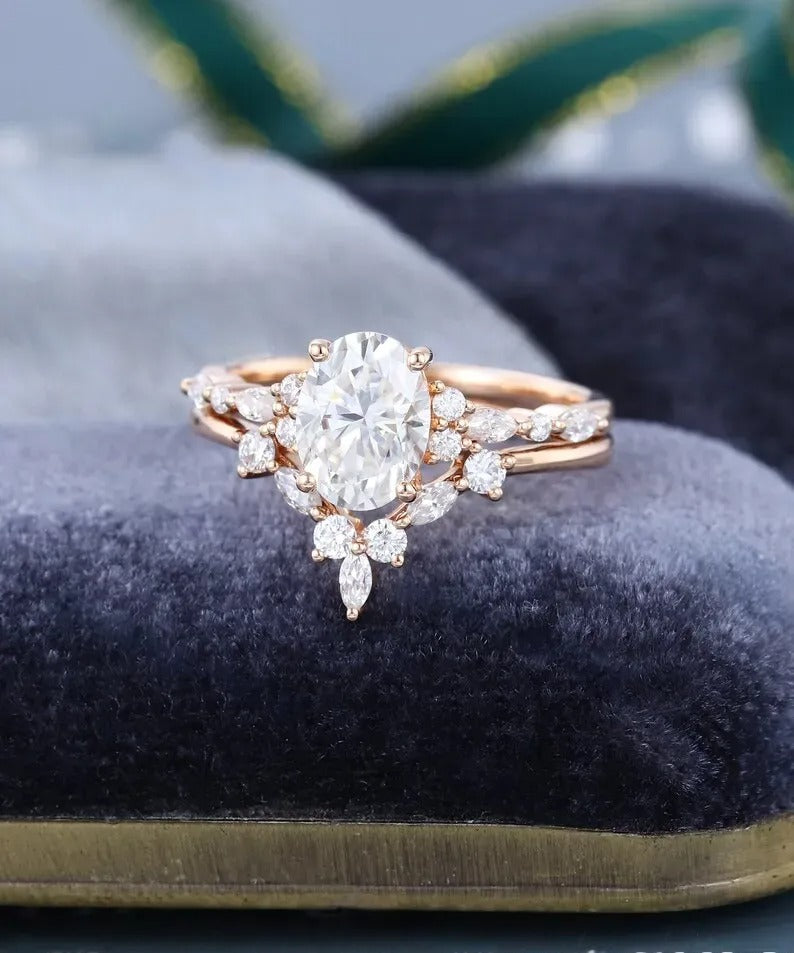 1.65 Ct Lab Grown Oval Diamond 14k Rose Gold E-F Color VVS1 VS1 IGI Certified Ring With Band