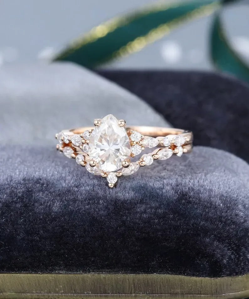 1.68 Ct Lab Grown Pear Diamond 14k Rose Gold E-F Color VVS1 VS1 IGI Certified Ring With Bend