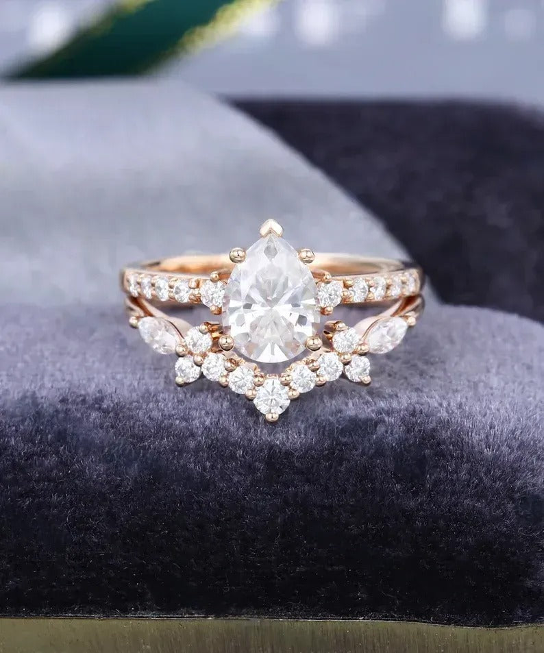 1.76 Ct Lab Grown Pear Diamond 14k Rose Gold E-F Color VVS1 VS1 IGI Certified Ring With Bend