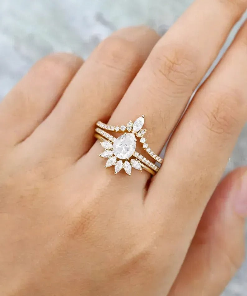 2.03 Ct Lab Grown Pear Diamond 14k Rose Gold E-F Color VVS1 VS1 IGI Certified Ring With Double Bend