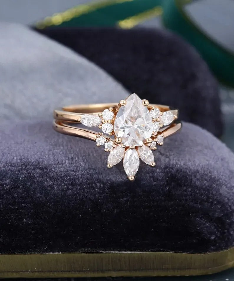 1.85 Ct Lab Grown Pear Diamond 14k Rose Gold E-F Color VVS1 VS1 IGI Certified Ring With Bend