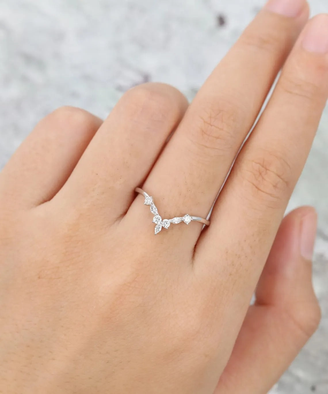 0.23 Ct Lab Grown Marquise & Round Diamond 14k Yellow Gold E-F Color VVS1 VS1 IGI Certified Single Band