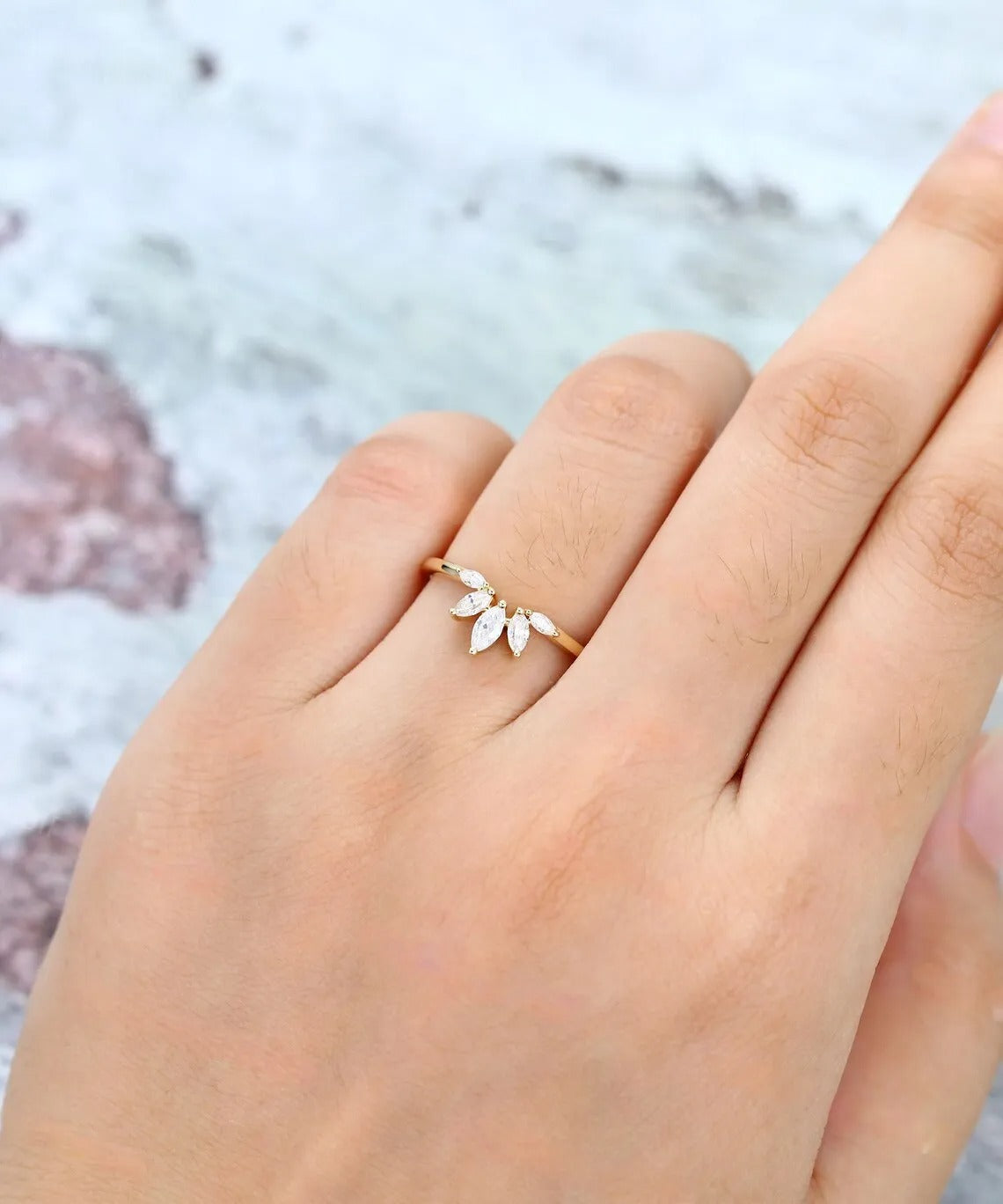 0.41 Ct Lab Grown Marquise Diamond 14k White Gold E-F Color VVS1 VS1 IGI Certified Single Band