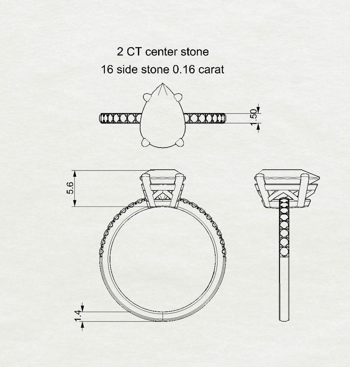 2.16 Ct Lab Grown Pear Diamond Ring 14k Gold Ring E-F Color VVS1 VS1 IGI Certified