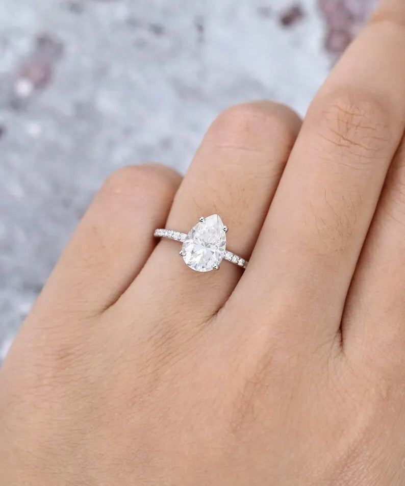 1.92 Ct Lab Grown Pear Diamond Ring 14k Rose Gold Ring E-F Color VVS1 VS1 IGI Certified Jewelry