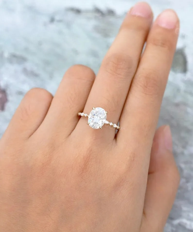 2.90 Ct Lab Grown Oval Diamond Ring 14k Yellow Gold E-F Color VVS1 VS1 IGI Certified Wedding Jewelry