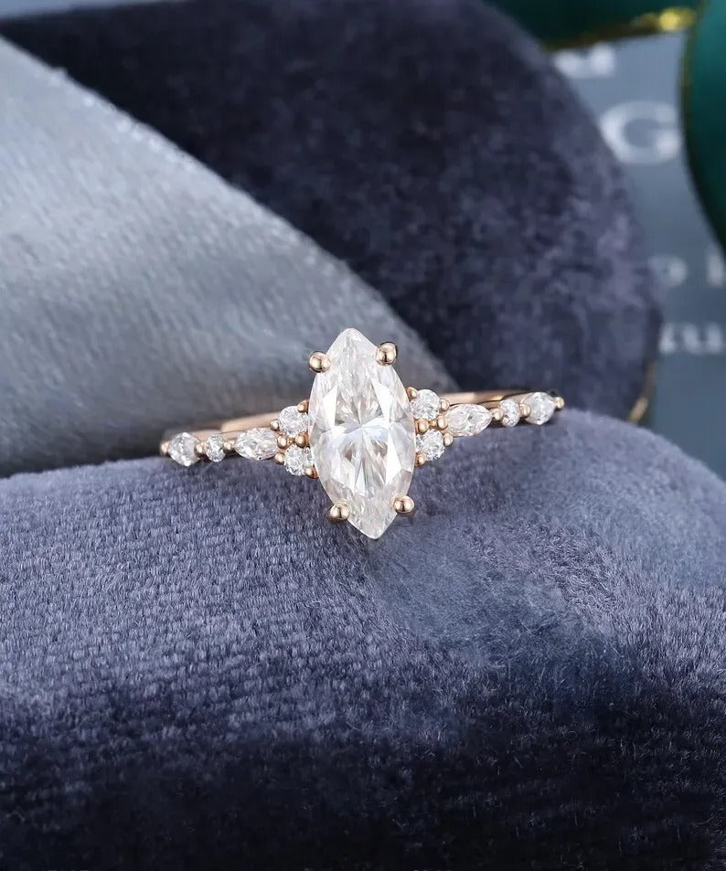 1.16 Ct Lab Grown Marquise Diamond Ring 14k Rose Gold Ring E-F Color VVS1 VS1 IGI Certified Jewelry