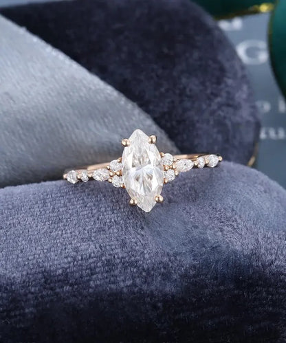 1.16 Ct Lab Grown Marquise Diamond Ring 14k Rose Gold Ring E-F Color VVS1 VS1 IGI Certified Jewelry