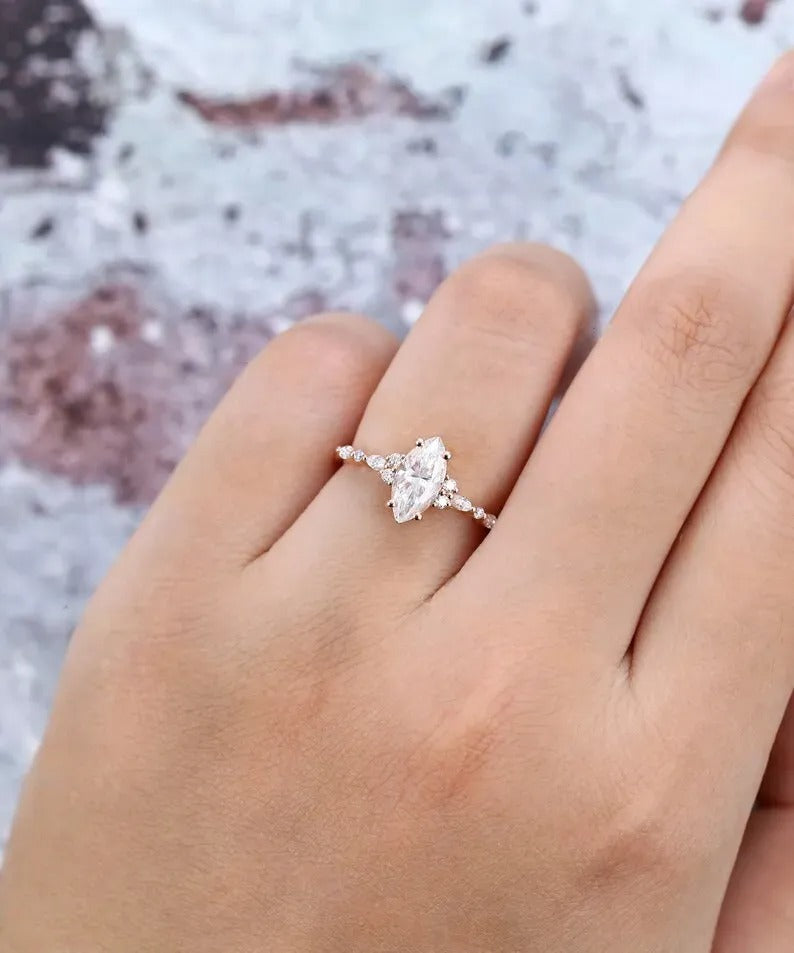 1.16 Ct Lab Grown Marquise Diamond Ring 14k Rose Gold Ring E-F Color VVS1 VS1 IGI Certified Jewelry