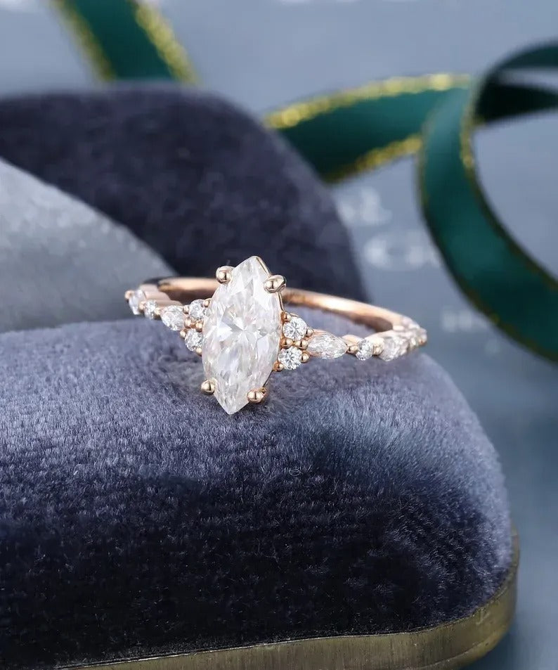1.16 Ct Lab Grown Marquise Diamond Ring 14k Rose Gold Ring E-F Color VVS1 VS1 IGI Certified Jewelry