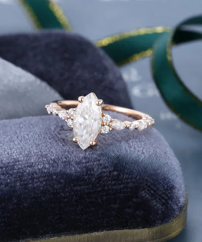 1.16 Ct Lab Grown Marquise Diamond Ring 14k Rose Gold Ring E-F Color VVS1 VS1 IGI Certified Jewelry