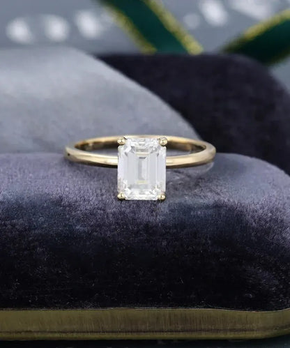 1.74 Ct Lab Grown Emerald Diamond 14k Yellow Gold Ring E-F Color VVS1 VS1 IGI Certified Handmade Jewelry