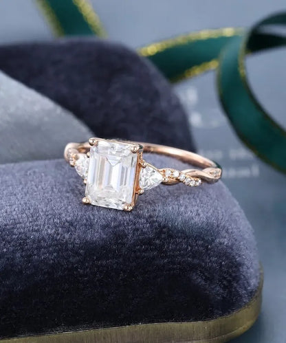 1.99 Ct Lab Grown Emerald Diamond 14k Rose Gold Ring E-F Color VVS1 VS1 IGI Certified Handmade Jewelry