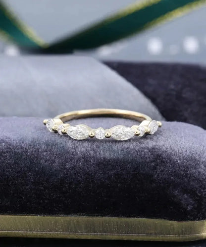 0.50 Ct Lab Grown Marquise & Round Diamond 14k Yellow Gold E-F Color VVS1 VS1 IGI Certified Lovely Single Band