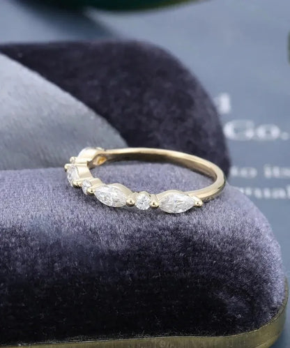 0.50 Ct Lab Grown Marquise & Round Diamond 14k Yellow Gold E-F Color VVS1 VS1 IGI Certified Lovely Single Band