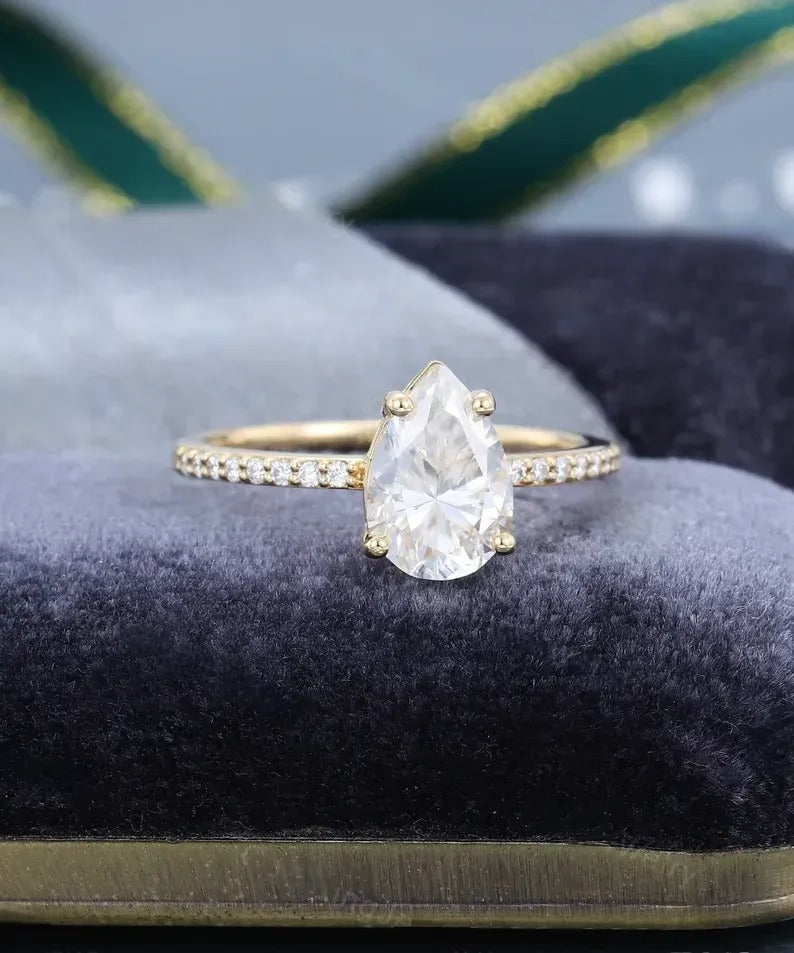 1.92 Ct Lab Grown Pear Diamond 14k Yellow Gold Ring E-F Color VVS1 VS1 IGI Certified Best Collection Jewelry