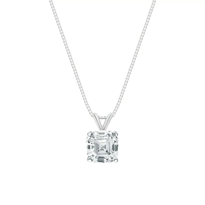 1.50 Ct Lab Grown Asscher Diamond Pendant 14k White Gold E-F Color VVS1-VS1 IGI Certified Jewelry