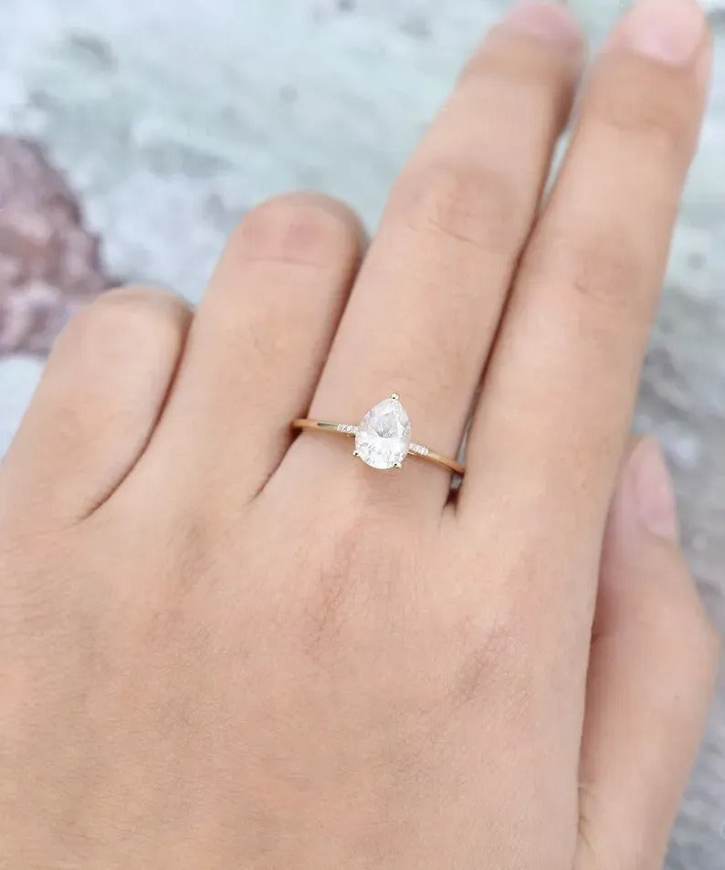 1.27 Ct Lab Grown Pear Diamond 14k Yellow Gold Ring E-F Color VVS1 VS1 IGI Certified Best Collection Jewelry