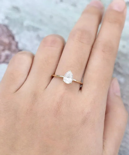 1.27 Ct Lab Grown Pear Diamond 14k Yellow Gold Ring E-F Color VVS1 VS1 IGI Certified Best Collection Jewelry
