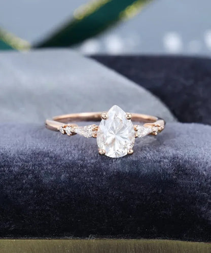 1.40 Ct Lab Grown Pear Diamond 14k Rose Gold Ring E-F Color VVS1 VS1 IGI Certified Best Collection Jewelry