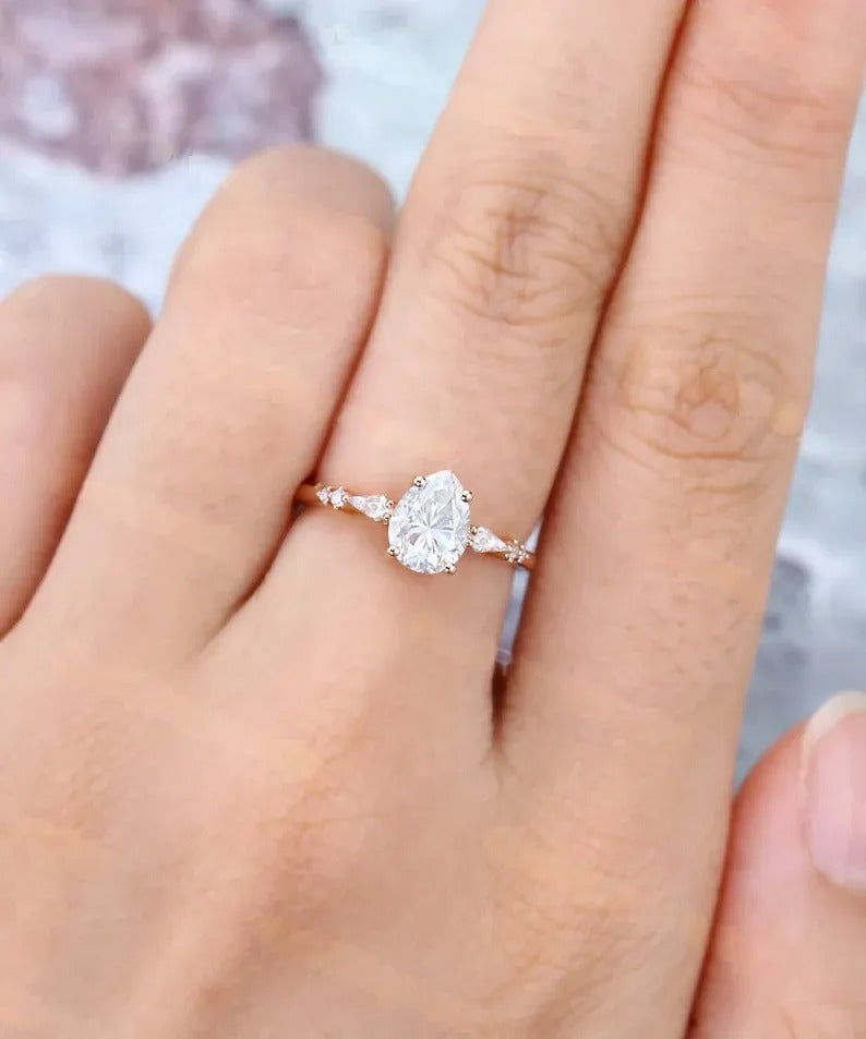 1.40 Ct Lab Grown Pear Diamond 14k Rose Gold Ring E-F Color VVS1 VS1 IGI Certified Best Collection Jewelry