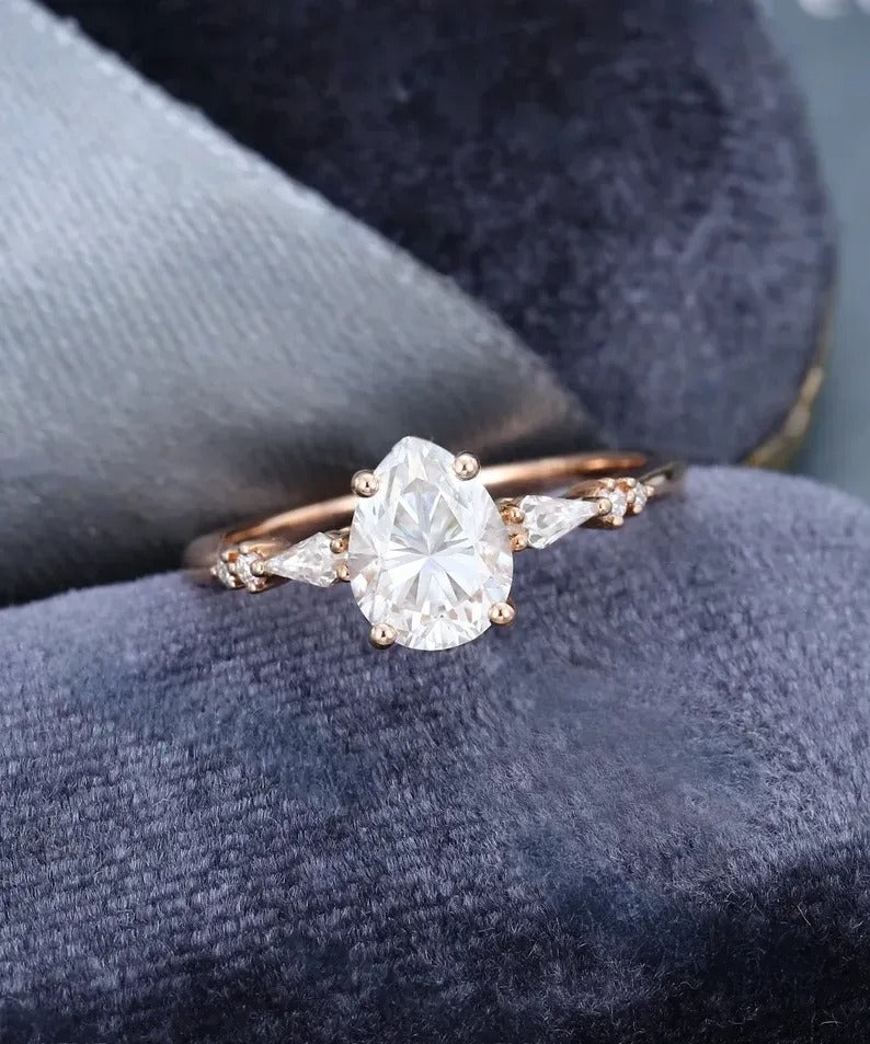1.40 Ct Lab Grown Pear Diamond 14k Rose Gold Ring E-F Color VVS1 VS1 IGI Certified Best Collection Jewelry