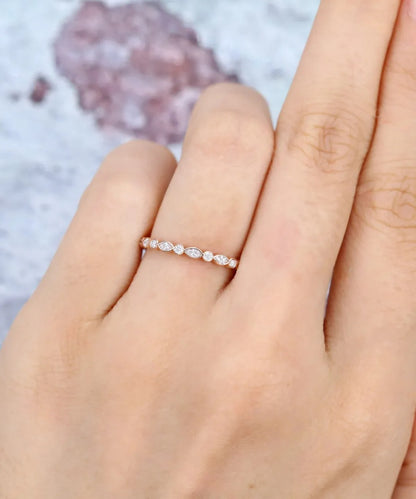 0.50 Ct Lab Grown Marquise & Round Diamond 14k Rose Gold E-F Color VVS1 VS1 IGI Certified Fancy Single Band