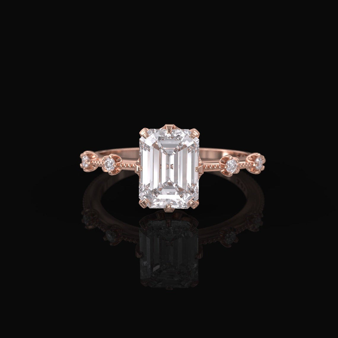 2.50 Ct Lab Grown Emerald Diamond Ring 14k Rose Gold E-F Color VVS1 VS1 IGI Certified Ring