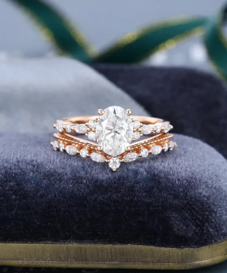 1.69 Ct Lab Grown Oval Diamond 14k Rose Gold E-F Color VVS1 VS1 IGI Certified Ring With Band