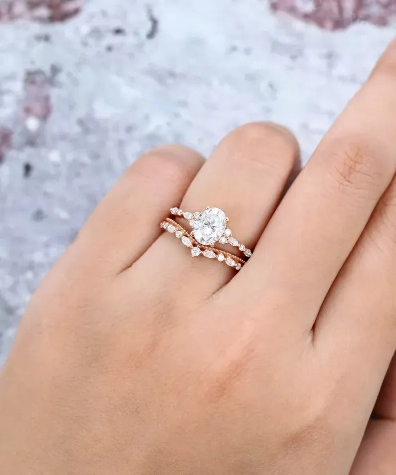 1.69 Ct Lab Grown Oval Diamond 14k Rose Gold E-F Color VVS1 VS1 IGI Certified Ring With Band