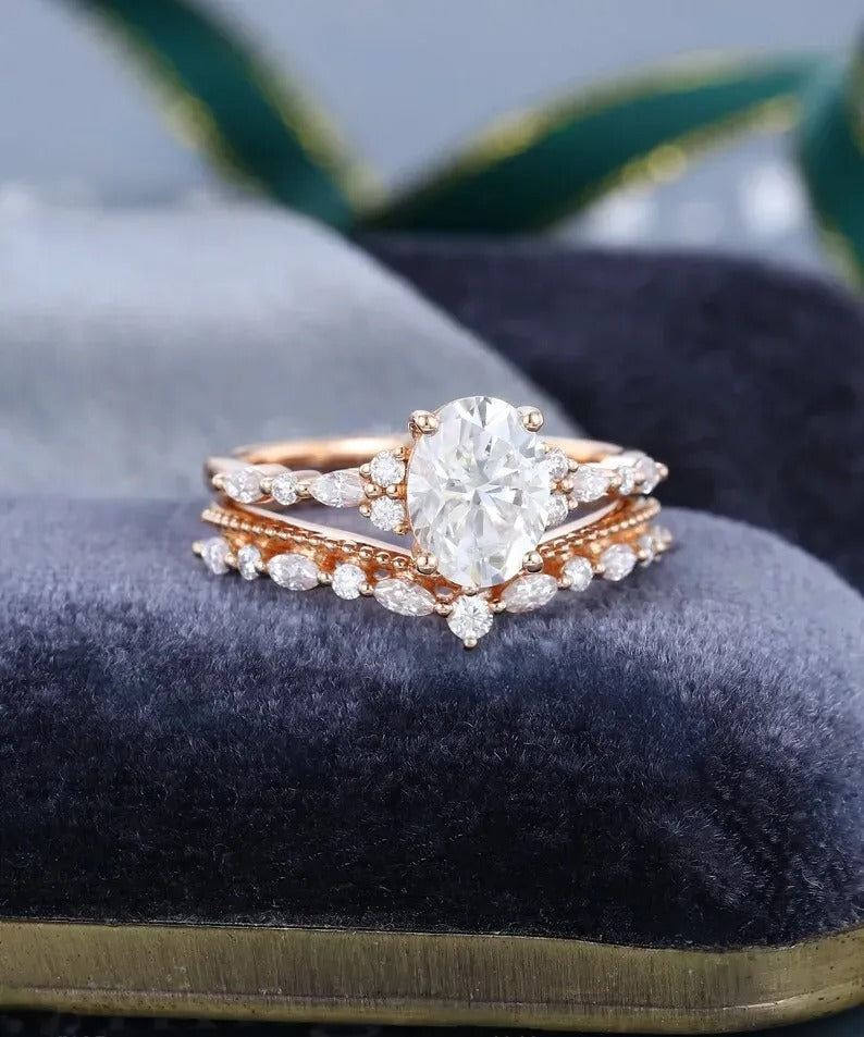 1.69 Ct Lab Grown Oval Diamond 14k Rose Gold E-F Color VVS1 VS1 IGI Certified Ring With Band