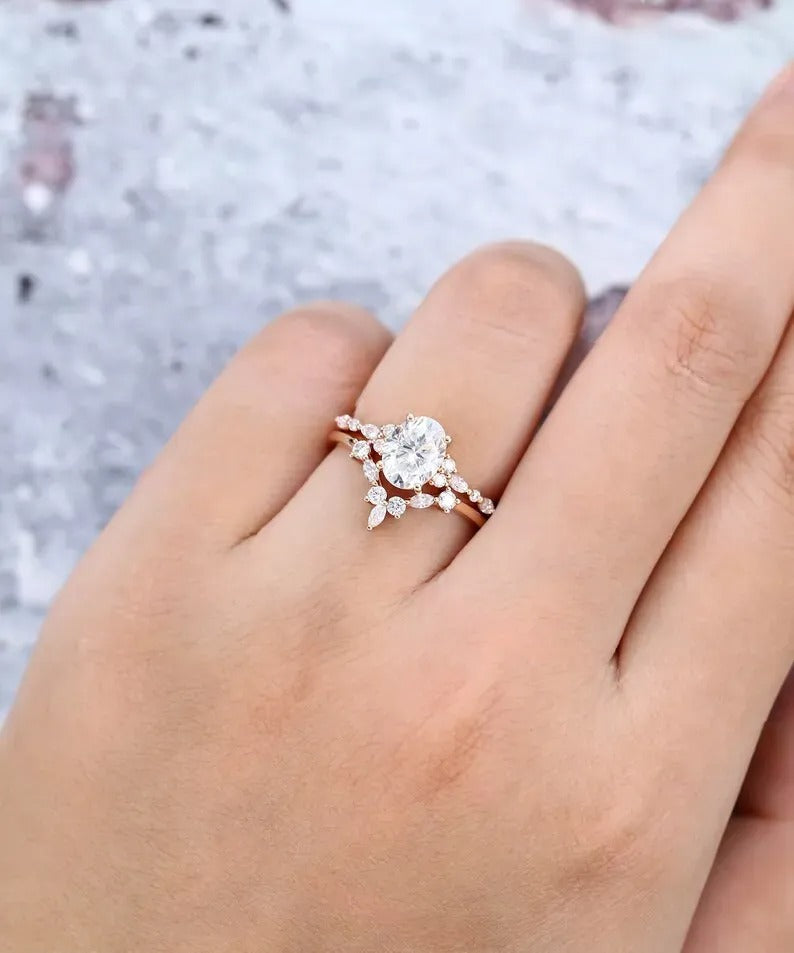 1.65 Ct Lab Grown Oval Diamond 14k Rose Gold E-F Color VVS1 VS1 IGI Certified Ring With Band