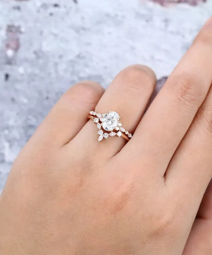 1.65 Ct Lab Grown Oval Diamond 14k Rose Gold E-F Color VVS1 VS1 IGI Certified Ring With Band