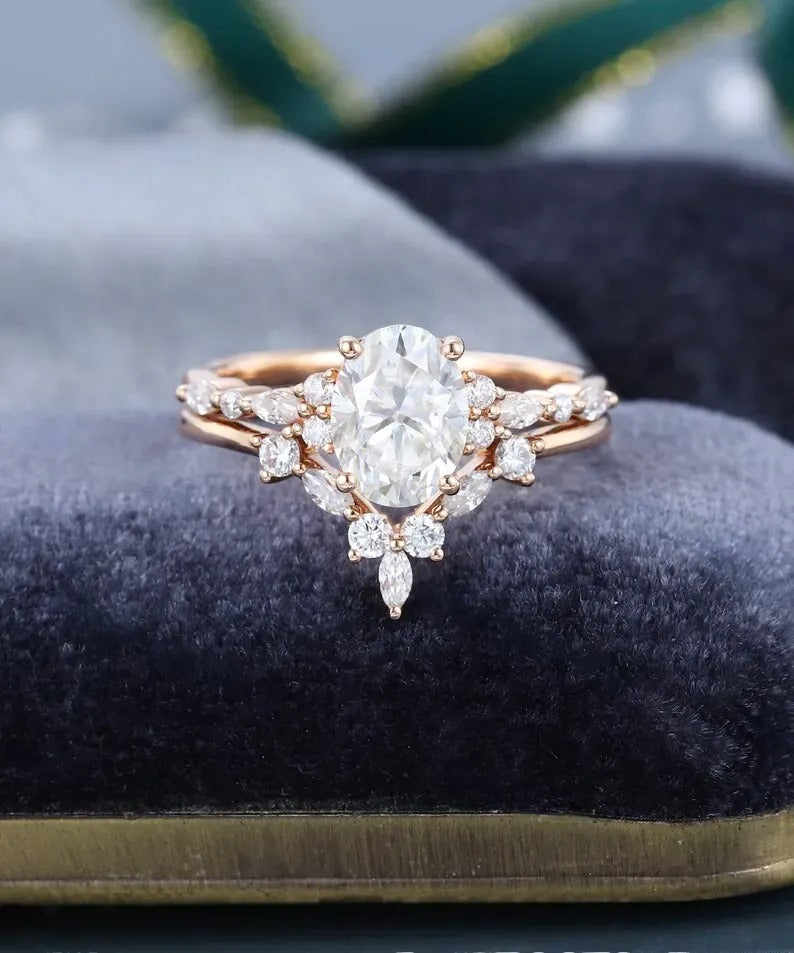 1.65 Ct Lab Grown Oval Diamond 14k Rose Gold E-F Color VVS1 VS1 IGI Certified Ring With Band