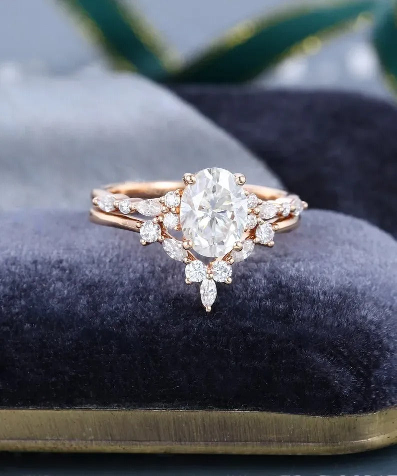 1.65 Ct Lab Grown Oval Diamond 14k Rose Gold E-F Color VVS1 VS1 IGI Certified Ring With Band