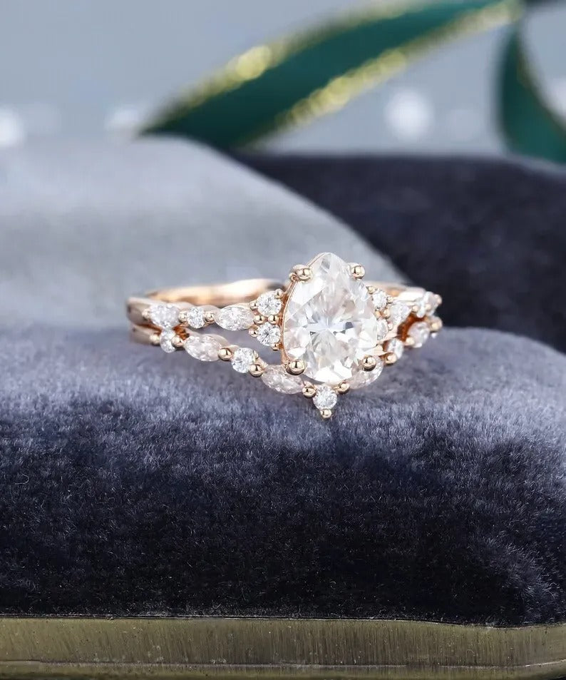 1.68 Ct Lab Grown Pear Diamond 14k Rose Gold E-F Color VVS1 VS1 IGI Certified Ring With Bend