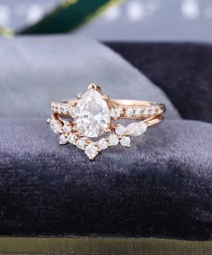 1.76 Ct Lab Grown Pear Diamond 14k Rose Gold E-F Color VVS1 VS1 IGI Certified Ring With Bend
