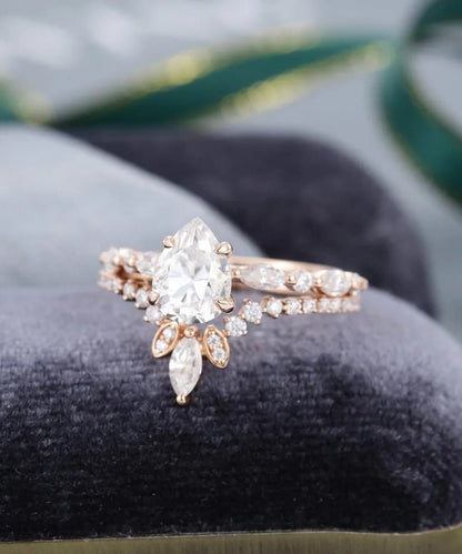 1.94 Ct Lab Grown Pear Diamond 14k Rose Gold E-F Color VVS1 VS1 IGI Certified Ring With Bend