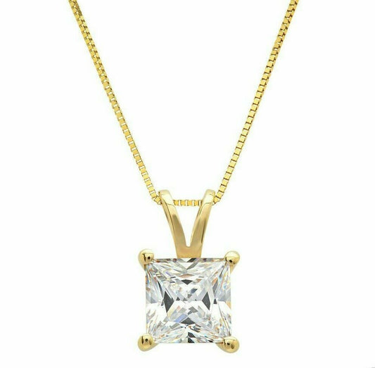 1.50 Ct Lab Grown Princess Diamond Pendant 14k Yellow Gold E-F Color VVS1-VS1 IGI Certified Jewelry