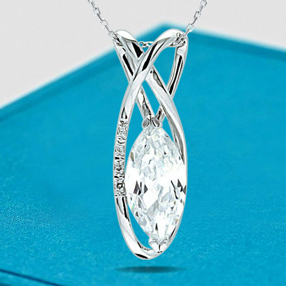 1.50 Ct Lab Grown Marquise Diamond Pendant 14k White Gold E-F Color VVS1-VS1 IGI Certified Jewelry