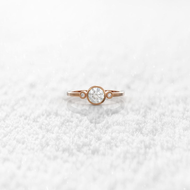 0.55 Ct Lab Grown Round Diamond Ring 14k Rose Gold E-F Color VVS1 VS1 IGI Certified Jewelry