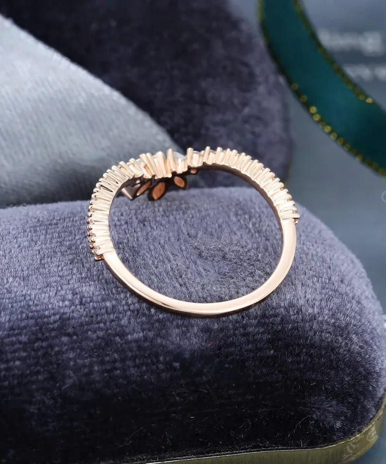 0.45 Ct Lab Grown Marquise & Round Diamond 14k Rose Gold E-F Color VVS1 VS1 IGI Certified Single Band