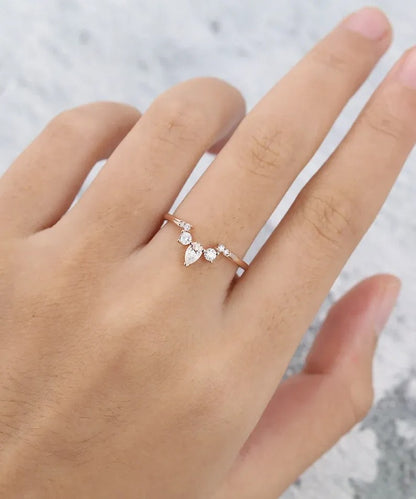 0.40 Ct Lab Grown Round & Pear Diamond 14k Rose Gold E-F Color VVS1 VS1 IGI Certified Single Band